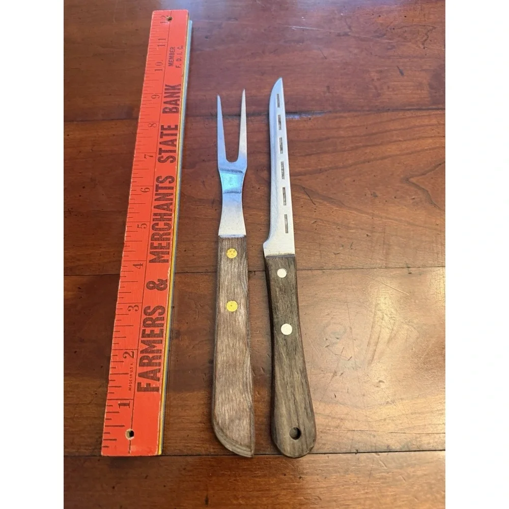 Vintage Vernco Stainless Slotted Cheese Knife & Carving Serving Fork Rosewood Lt